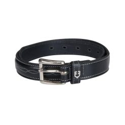 Skórzany pasek z podwójnym haftem Equestro. Czarne paski męskie EQUESTRO, bez wzorów, ze skóry, eleganckie. Za 117.50 zł.