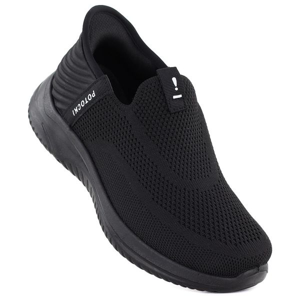 Półbuty sportowe damskie slip on czarne Potocki BK01312. Czarne półbuty damskie POTOCKI, bez wzorów, z tkaniny, sportowe, bez obcasa. Za 129.99 zł.