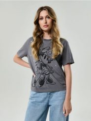 Bawełniana koszulka z krótkim rękawem Minnie Mouse - szary. Szare t-shirty damskie Sinsay, l, bez wzorów, z bawełny, bez kołnierzyka. Za 39.99 zł.