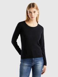 Benetton Sweter w kolorze czarnym rozmiar: XL. Czarne swetry klasyczne damskie Benetton, xl, z bawełny, bez kołnierzyka. Za 96.60 zł.