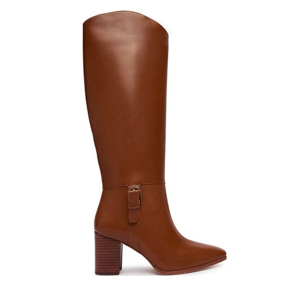 Kozaki LAUREN RALPH LAUREN. Brązowe kozaki damskie Lauren Ralph Lauren, bez obcasa, na słupku. Za 1,599.00 zł.