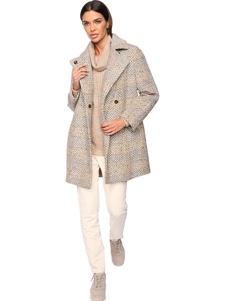 Heine Płaszcz przejściowy w kolorze beżowo-szarym rozmiar: 46. Brązowe płaszcze damskie Heine, bez wzorów, z wełny. Za 241.56 zł.