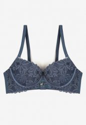 Granatowy Biustonosz Push Up Ozdobiony Koronką z Odpinanymi Ramiączkami z Regulacją Bilania. Niebieskie biustonosze Renee, bez wzorów, z koronki. Za 34.99 zł.