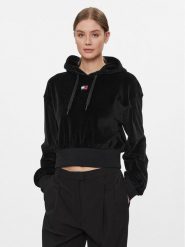 Tommy Jeans Bluza Velour DW0DW17519 Czarny Regular Fit. Czarne bluzy bez kaptura damskie Tommy Jeans, xs, z bawełny. Za 279.99 zł.