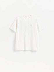 Bawełniany t-shirt regular - złamana biel. T-shirty męskie Reserved, l, bez wzorów, z bawełny, bez kołnierzyka. Za 59.99 zł.