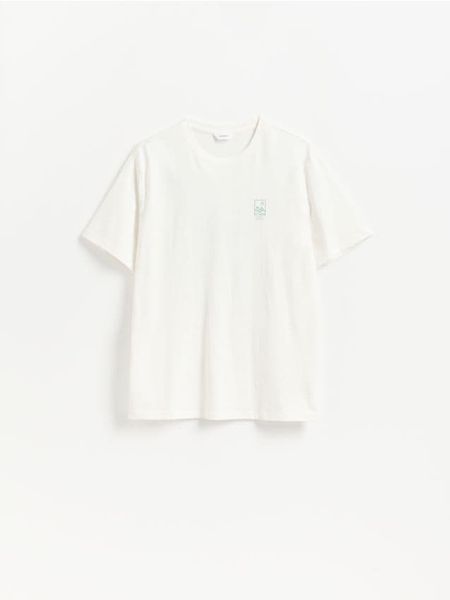 Bawełniany t-shirt regular - złamana biel. T-shirty męskie Reserved, l, bez wzorów, z bawełny, bez kołnierzyka. Za 59.99 zł.