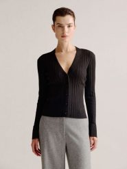 Josephine & Co Kardigan "Lieve" w kolorze ciemnobrązowym rozmiar: L. Brązowe kardigany damskie Josephine & Co, l, bez wzorów, prążkowane. Za 173.99 zł.