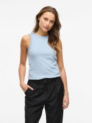 Vila Top w kolorze błękitnym rozmiar: S. Niebieskie topy damskie Vila, s, bez wzorów, bez kołnierzyka. Za 52.17 zł.