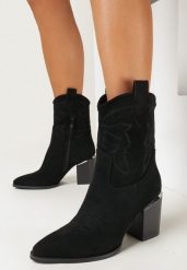 Czarne Botki Kowbojki z Przeszyciami Teresamea. Czarne botki damskie Born2be, z jeansu, bez obcasa, na obcasie, bez zapięcia. Za 159.99 zł.