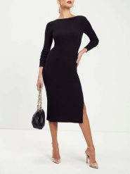 Milan Kiss Sukienka w kolorze czarnym rozmiar: XL. Czarne sukienki damskie Milan Kiss, xl, bez wzorów, bez kołnierzyka, bez ramiączek, midi, rozkloszowane. Za 130.99 zł.