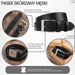 Pasek męski skórzany premium z klasyczną klamrą elegancki czarny 110 cm Paolo Peruzzi PG-08-BL-110. Czarne paski męskie bez wzorów, z materiału, biznesowe. Za 79.00 zł.