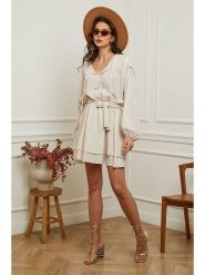 Plume Sukienka "Bichi" w kolorze beżowo-białym rozmiar: M. Brązowe sukienki damskie Plume, m, bez wzorów, z tkaniny, bez kołnierzyka, bez ramiączek, mini. Za 184.89 zł.