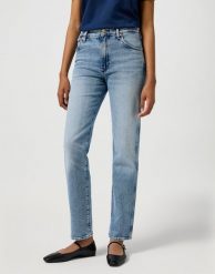 DAMSKIE SPODNIE JEANSOWE WRANGLER SUNSET FROSTY SILVER 112356409. Szare spodnie materiałowe damskie Wrangler, bez wzorów, z jeansu. Za 239.99 zł.