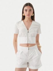 Patrizia Pepe Bluzka 2C1672/A9B9-W103 Biały Regular Fit. Białe bluzki damskie Patrizia Pepe, bez wzorów, z bawełny, bez kołnierzyka, bez ramiączek. Za 919.99 zł.