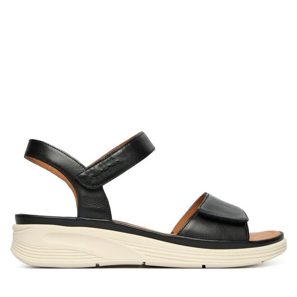 Sandały Josef Seibel. Czarne sandały damskie Josef Seibel, bez wzorów, bez obcasa, na koturnie. Za 399.99 zł.