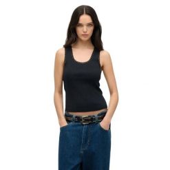 Tank top z koronkowym wykończeniem dla kobiet Superdry Vintage. Niebieskie topy damskie Superdry., bez wzorów, z koronki, bez ramiączek. Za 103.35 zł.