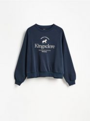 Bluza z haftem - granatowy. Niebieskie bluzy bez kaptura damskie Reserved, l, z bawełny. Za 99.99 zł.