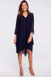 Sukienka wieczorowa oversize szyfonowa asymetryczna granat. Sukienki damskie Stylove, na randkę, m, bez wzorów, z szyfonu, wizytowe, z asymetrycznym kołnierzem, bez ramiączek, asymetryczne. Za 269.00 zł.