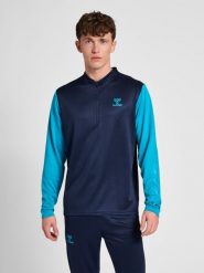 Półzapinana bluza dresowa Hummel On-Grid. Niebieskie bluzy bez kaptura męskie HUMMEL, xl, z dresówki. Za 187.40 zł.
