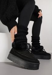 Czarne Śniegowce na Grubej Podeszwie z Ozdobnymi Przeszyciami i Futerkiem Lindera. Czarne śniegowce damskie Born2be, z jeansu. Za 109.99 zł.