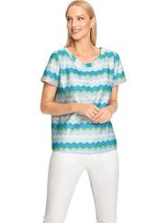 Heine Koszulka w kolorze turkusowo-kremowym rozmiar: 38. Brązowe bluzki damskie Heine, bez wzorów, bez kołnierzyka. Za 69.75 zł.