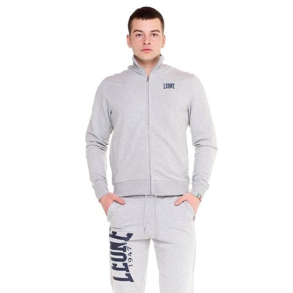 Bluza z zamek błyskawiczny na siłownia na czas wolny. Szare bluzy bez kaptura męskie LEONE 1947 APPAREL, bez wzorów, z bawełny, sportowe, bez kołnierzyka, bez ramiączek. W wyprzedaży za 181.87 zł.