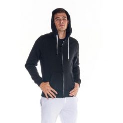Męska bluza z kapturem i zamkiem błyskawicznym na całej długości Heavy Basic. Czarne bluzy sportowe męskie LEONE 1947 APPAREL, bez wzorów, z tkaniny, sportowe, bez kołnierzyka, bez ramiączek. W wyprzedaży za 223.60 zł.