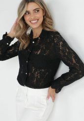 Czarna Koronkowa Koszula Zapinana Analeta. Czarne koszule damskie Born2be, m, bez wzorów, z koronki, eleganckie, bez kołnierzyka, bez ramiączek. Za 109.99 zł.