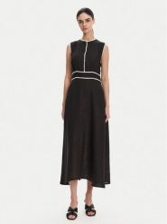 ICONA Sukienka letnia RP5LE007 Czarny Regular Fit. Czarne sukienki damskie ICONA, na lato, bez wzorów, ze lnu, bez kołnierzyka, bez ramiączek. Za 689.99 zł.