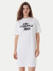 Karl Lagerfeld Jeans Sukienka codzienna B1W13043 Biały Regular Fit. Białe sukienki damskie Karl Lagerfeld Jeans, na co dzień, l, bez wzorów, z bawełny, bez kołnierzyka, bez ramiączek, proste. Za 439.99 zł.