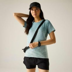 Damska koszulka z krótkim rękawem Laxley II w kolorze melanżowym. Zielone t-shirty damskie Regatta, bez wzorów, z elastanu, bez kołnierzyka. W wyprzedaży za 109.99 zł.