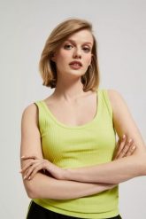 Prążkowany top neonowy. Topy damskie MOODO, l, bez wzorów, z elastanu, bez kołnierzyka. W wyprzedaży za 19.99 zł.
