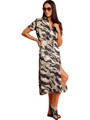 Heine Sukienka w kolorze beżowo-szarym rozmiar: 46. Brązowe sukienki damskie Heine, na co dzień, bez wzorów, z tkaniny, bez kołnierzyka, bez ramiączek, midi, proste. Za 130.99 zł.