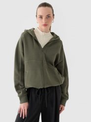 4F Bluza dresowa rozpinana z kapturem damska - oliwkowa/khaki XS. Brązowe bluzy sportowe damskie 4f, xs, z bawełny. W wyprzedaży za 79.99 zł.