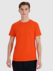 4F T-shirt regular ze strukturalnej dzianiny męski - pomarańczowy XL. Brązowe t-shirty męskie 4f, m, bez wzorów, z bawełny, bez kołnierzyka. W wyprzedaży za 39.99 zł.