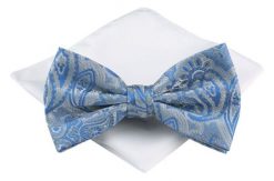 Mucha Męska z Poszetką - Chattier - Popiel z Niebieskim. Niebieskie krawaty i muchy męskie Chattier, bez wzorów, eleganckie. Za 59.00 zł.