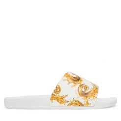 Klapki Versace Jeans Couture. Białe klapki i japonki męskie Versace Jeans Couture, z jeansu. Za 359.99 zł.