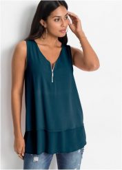 Top z zamkiem. Czarne topy damskie bonprix, bez wzorów, bez kołnierzyka. Za 109.99 zł.