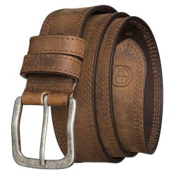 Jasnobrązowy, skórzany pasek męski z klasyczną, srebrną klamrą Peterson PTN LTE-2521-TAN. Szare paski męskie Peterson, bez wzorów, klasyczne. Za 59.99 zł.