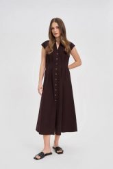 Taliowana sukienka midi. Sukienki damskie MOODO, l, bez wzorów, z bawełny, bez kołnierzyka, bez ramiączek, midi. W wyprzedaży za 59.99 zł.