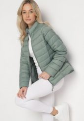 Zielona Pikowana Kurtka w Klasycznym Stylu Nelaniel. Zielone kurtki damskie Born2be, s, bez wzorów, z jeansu, bez kaptura. Za 49.99 zł.