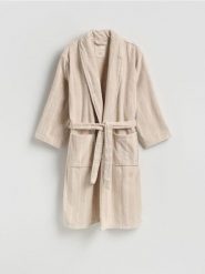 Bawełniany szlafrok - brązowy. Brązowe szlafroki damskie Reserved, l, bez wzorów, z bawełny. Za 159.99 zł.