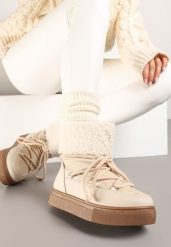 Beżowe Śniegowce na Grubej Podeszwie ze Sznurowaniem i Futerkiem Izantea. Brązowe śniegowce damskie Born2be, z futra. Za 89.99 zł.