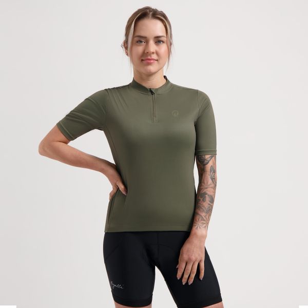 Koszulka rowerowa damska Rogelli Core. Zielone topy sportowe damskie Rogelli, m, bez wzorów, z materiału, bez ramiączek. Za 146.00 zł.