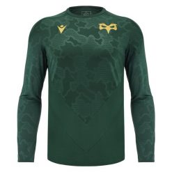 Treningowa koszulka z długim rękawem Ospreys 2024/25. Zielone koszulki męskie z długim rękawem Macron, z dresówki. Za 331.00 zł.