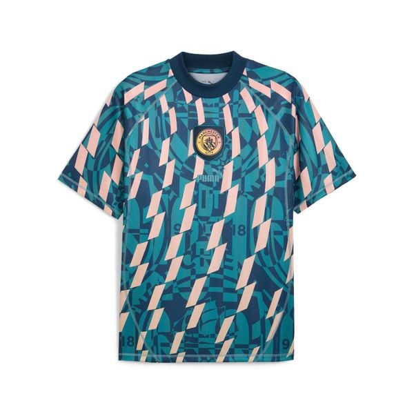 Domowy T-shirt Statement Manchester City. Niebieskie t-shirty męskie Puma, bez wzorów, bez kołnierzyka. Za 337.50 zł.