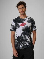 4F T-shirt regular z nadrukiem męski - czarno-biały S. Czarne t-shirty męskie 4f, m, bez wzorów, z bawełny, bez kołnierzyka. Za 99.99 zł.