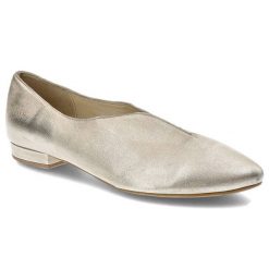 Złote Półbuty Exquisite Skórzane Buty Damskie. Żółte półbuty damskie EXQUISITE, bez wzorów, ze skóry, eleganckie, bez obcasa. Za 169.00 zł.