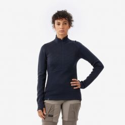Koszulka damska trekkingowa z długim rękawem Merino Resist. Czarne bluzki damskie FORCLAZ, m, bez wzorów, z materiału, sportowe, bez kołnierzyka, bez ramiączek. Za 299.99 zł.