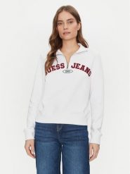 Guess Jeans Bluza W5RQ25 K68I4 Biały Regular Fit. Białe bluzy bez kaptura damskie Guess Jeans, xs, z bawełny. Za 189.99 zł.